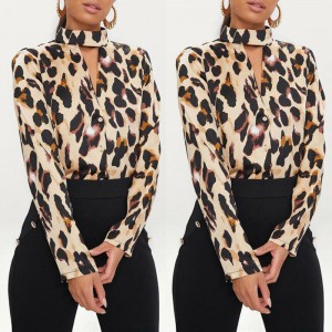 Vogue Women Ladies Leopard Printed Shirts Loose Long Sleeve V-Neck Sexy Tops Blouses Female Fashion Shirts Blouses Top Clothing